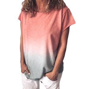 Ombré Tie Dye Tunic Length TShirt Corals to Greys
